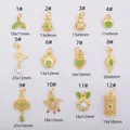12 assorted gold charms with green stones and pearls for DIY bracelet making - Leaf Style (XH2233401-1)