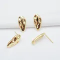Detailed view of hammered 14k gold-filled earring studs with hanging loops for DIY crafts - Long Narrow Style (L19 2#) / Gold