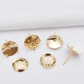 14K vergoldete Ohrstecker mit Netzscheibe und Fassungen für handgefertigten DIY-Schmuck - 12mm Schale / 14K Vergoldet