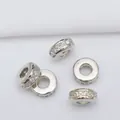 Lot de cinq perles d'espacement en laiton doré 14k avec zircons brillants pour bijoux DIY - Plaqué Platine