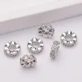 Silver flower-shaped spacer beads with cubic zirconia for DIY jewelry making - Outer Diameter 6mm / Platinum Plated