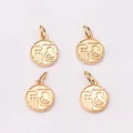 Lot de 4 pendentifs ronds en plaqué or 24k avec gravures pour la création de bijoux DIY - Style 2 Caractère Fu Rond