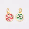 Detail of round enamel gold-plated charms with red floral and green Buddha eye patterns - Red And Green Wisdom Eye Style (T37-4#)