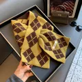 Classic Argyle 100% pure wool knitted scarf in yellow and grey with warm diamond pattern - Yellow