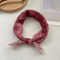 Japanese style red floral cotton linen scarf with cherry blossom pattern on white fur - Red Totem
