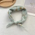 Detail of polka dot linen scarf with fine overlock edge stitching and soft sheer fabric - Gray-Green Polka Dot
