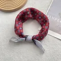 Elegant red cotton linen square scarf with geometric diamond jacquard pattern for women - Retro Copper