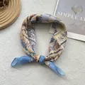 Floral print cotton linen neck scarf with vintage blue and lilac botanical patterns - Lily - Blue