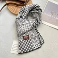Retro black and white print cotton scarf with floral patterns for autumn and spring styling - 180x60cm / White