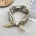 Bandeau à carreaux style japonais avec imprimé floral vert et détail de nœud papillon - Jaune