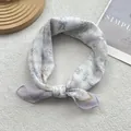 Floral square silk scarf with purple bow patterns and soft satin finish for women - Light Purple