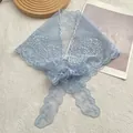 Light blue floral lace triangle scarf with delicate embroidery for denim layering - Blue