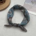 Vintage bohemian print cotton linen headband with retro lion crest pattern in blue and brown - One Size / Lake Blue