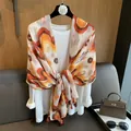Châle ethnique en coton et lin avec motif tie-dye orange et glands pour plage et voyage - 180*70cm / Orange