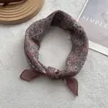 Detail of floral chiffon neck scarf with retro flower pattern on soft white background - 58cm x 58cm / Taupe Brown Floral (6)