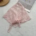 Pink lace triangle headscarf with floral embroidery and wavy scalloped edges - Pink
