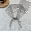 Elegant grey floral lace triangular scarf with intricate embroidery for hair styling - 88x26cm / Gray