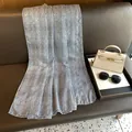 Detail of blue and white striped linen scarf with gold foil dots on a leather chair - 180x70cm / Navy Blue