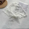 Elegant white lace triangle scarf with floral embroidery for women's hair or neck styling - 30x126cm / Off White