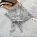 Elegant light gray lace floral embroidery triangle scarf for women with mesh fabric details - 30x126cm / Gray