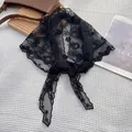 Detail of black lace triangular scarf featuring intricate floral mesh and scalloped edges - 30x126cm / Black