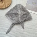 Elegant grey lace triangle headscarf with floral embroidery and mesh texture - Gray