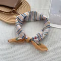 Pink sweetheart fashion silk square scarf with blue stripes and floral patterns - Striped Yellow