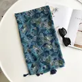 Ethno-Baumwoll-Leinen-Schal mit Paisley-Muster und Fransen für Strand und Reisen - 180x100cm / Marineblau Mit Grünem Blattmuster