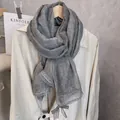 Detail of grey cotton linen scarf with elegant lace trim and bow knot decoration - Light Gray