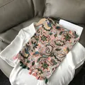 Bohemian floral scarf with tassels and vintage totem print in pink orange tones - Medium-Long Style / Multicolor Floral Print