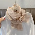 Écharpe en coton rose clair à imprimé floral avec bordure en dentelle élégante - Taille unique / Rose