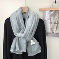 Tie-dye light blue cotton linen scarf with vintage crinkle texture and white label - Grey Blue