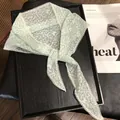 French style mint green floral scarf with white lace trim for hair or bag accessories - 28x115cm / Green