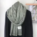 Wrinkled cotton linen tie-dye scarf in grey green with vintage textured finish - Green