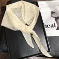 French style cream lace triangle headscarf with butterfly and floral embroidery - 28x115cm / Off White