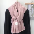 Pink pleated cotton linen scarf with tie-dye vintage texture and stitched label - Pink