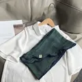 Japanese style green plaid cotton neck scarf paired with a minimalist white short sleeve shirt - Green