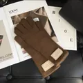 Braune Handschuhe aus 100% australischer Wolle mit Lederetikett und Touchscreen-Funktion - Kaffeebraun
