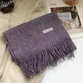 Detailed close-up of 100% Australian wool scarf in deep purple with soft fringe texture - 180*30cm / Taro Purple