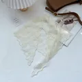 Elegant cream lace triangle headscarf with daisy floral embroidery on white fabric - 84*37cm / Off White