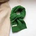 Dettaglio ravvicinato della sciarpa in lana verde lavorata a maglia con etichetta - Verde