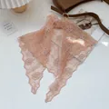 Detail of apricot pink lace headscarf featuring delicate floral embroidery and wavy edges - 84*37cm / Pink