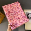 Pink paisley linen-feel scarf with gold foil accents and fringe edges for autumn and winter - Pink