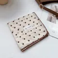 Bohemian 100% cotton cream polka dot square scarf with brown crochet lace border detail - Dot Coffee