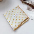 Detail of white cotton scarf with yellow polka dots and golden crochet lace edges - Polka Dot Yellow