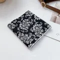 Pañuelo de algodón blanco y negro con estampado paisley vintage de alta calidad - Negro Flor Retro