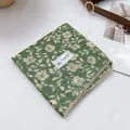 Detail of green floral 100% cotton scarf with delicate beige lace crochet edges - Floral Green