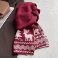 Detail eines roten Weihnachtsstrickschals mit weißen Rentier-Mustern und festlicher Textur - Jacquard-Rentier-Stil / Rot