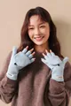 Detail of light blue wool blend convertible flip top gloves with knitted texture and button - Azure Blue