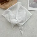 Elegant white floral lace triangular headscarf and neck scarf with delicate embroidery - White